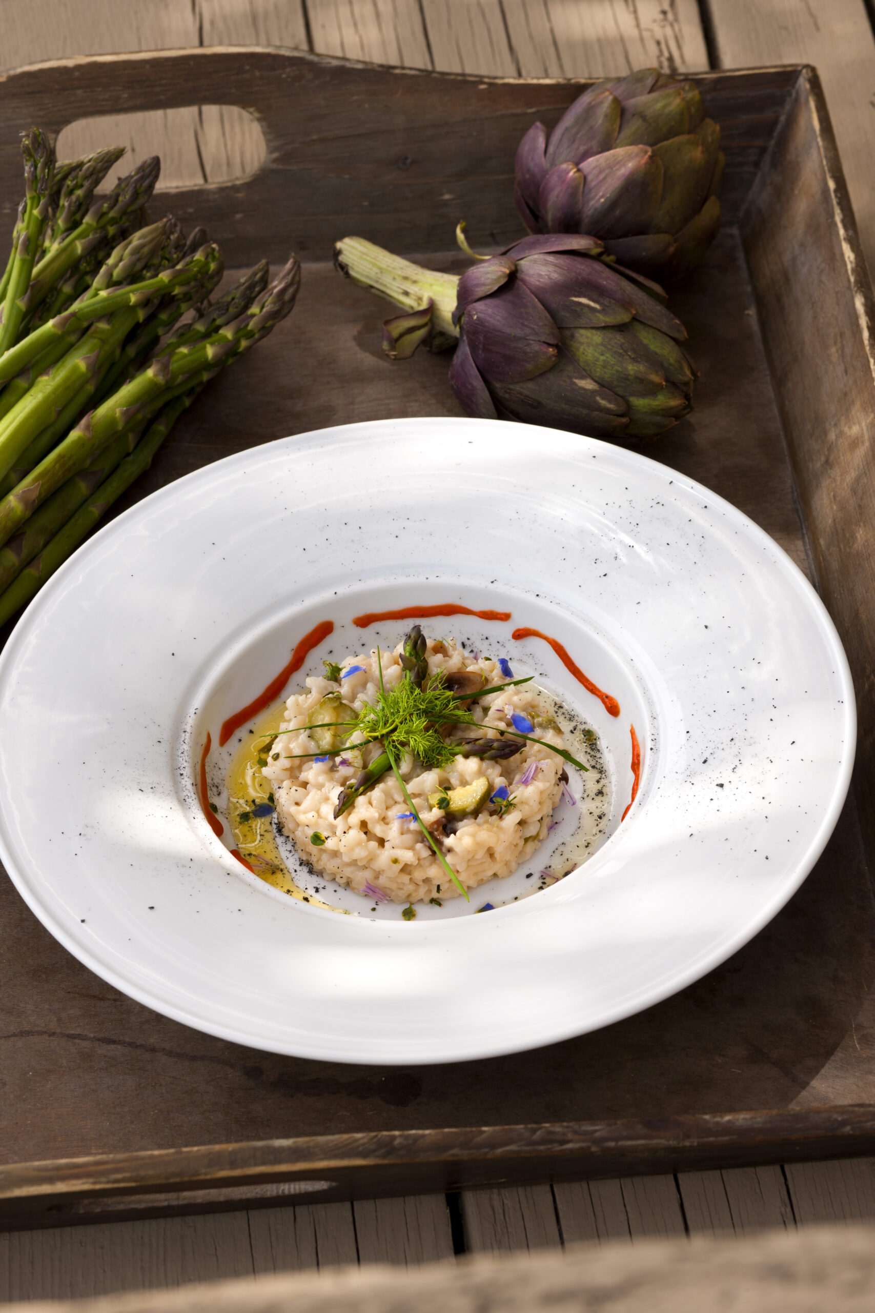 Risotto with fresh Tuscan vegetables and a confit of tomato